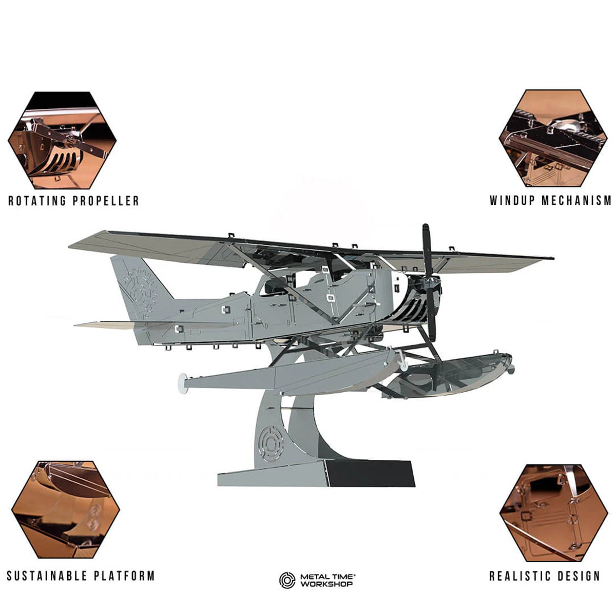 Breeze Drifter Cessna Seaplane Mechanical 3D Metal Aircraft Kit for Aviation Lovers 81PCS