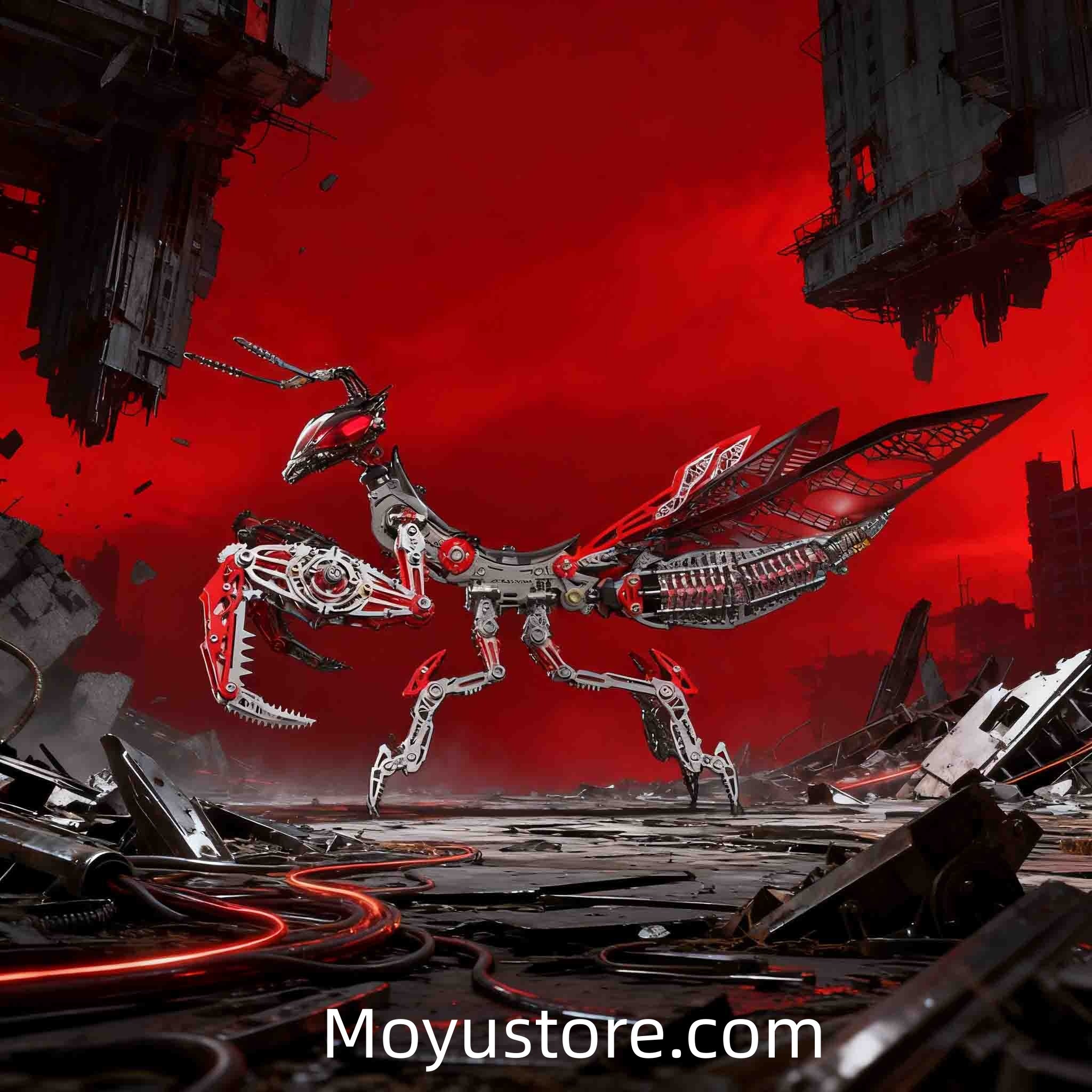Build Your Own Cyber Mantis – 1000+PCS 3D Metal Mechanical Model (Black & Red)