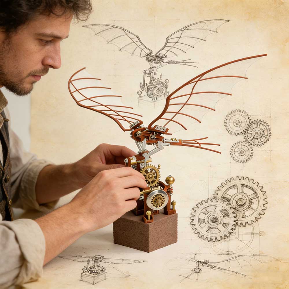 Da Vinci Ornithopter with Kinetic Flapping Wing 3D Model DIY Kits 243PCS