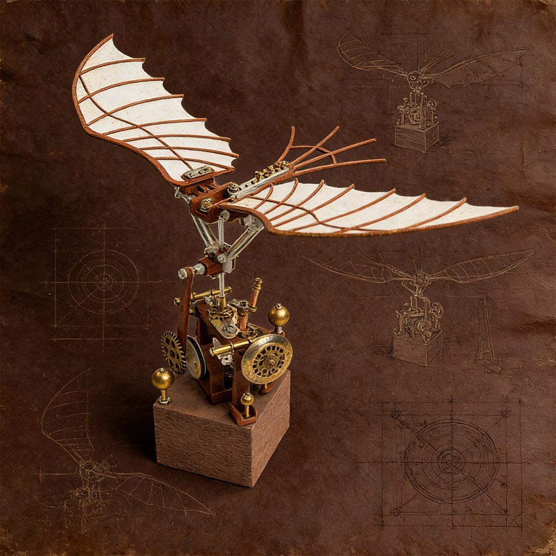 Da Vinci Ornithopter with Kinetic Flapping Wing 3D Model DIY Kits 243PCS