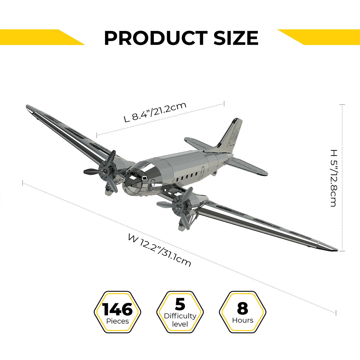 DC-3 3D Mechanical WWII 3D Metal Aircraft Model Building Kit for Aviation Lovers 146PCS
