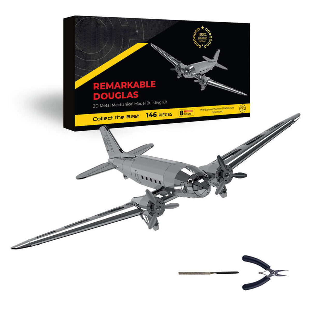 DC-3 3D Mechanical WWII 3D Metal Aircraft Model Building Kit for Aviation Lovers 146PCS