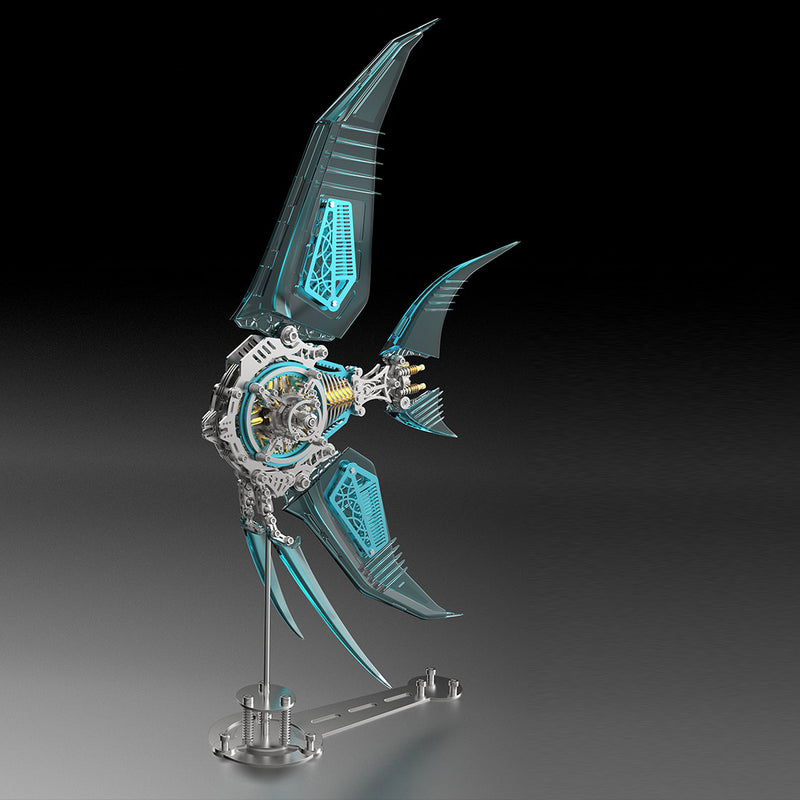 Moyustore DIY Pterophyllum Blue Angelfish 3D Metal Puzzles with Mechanical Fins