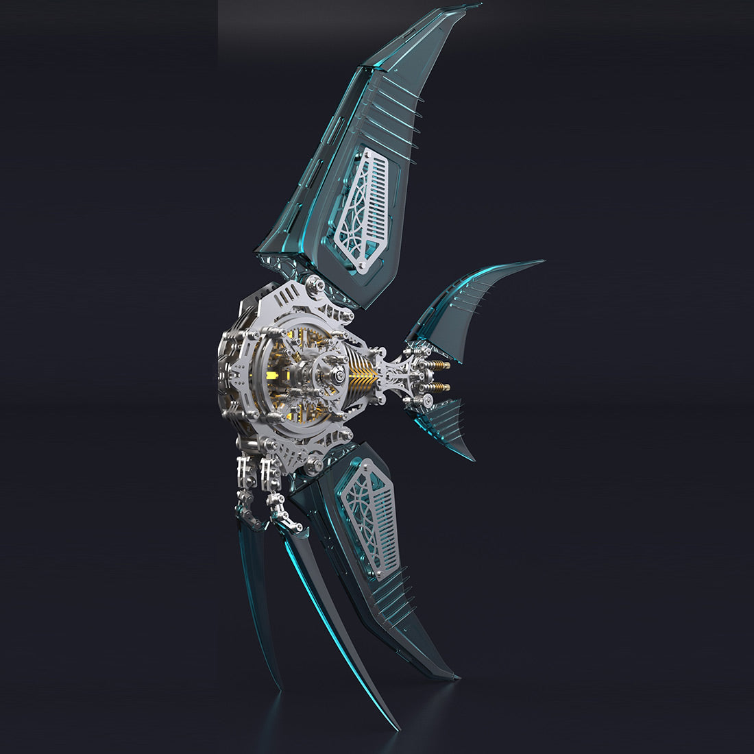 DIY Pterophyllum Blue Angelfish 3D Metal Puzzles with Mechanical Fins