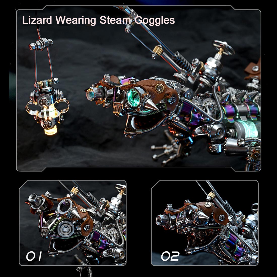 DIY Steampunk Chameleon Lizard Mechanical  3D Metal Model Kit 1000PCS Difficult Puzzle