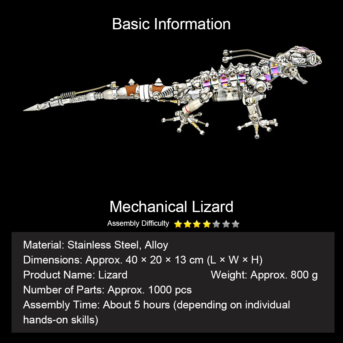 DIY Steampunk Chameleon Lizard Mechanical  3D Metal Model Kit 1000PCS Difficult Puzzle