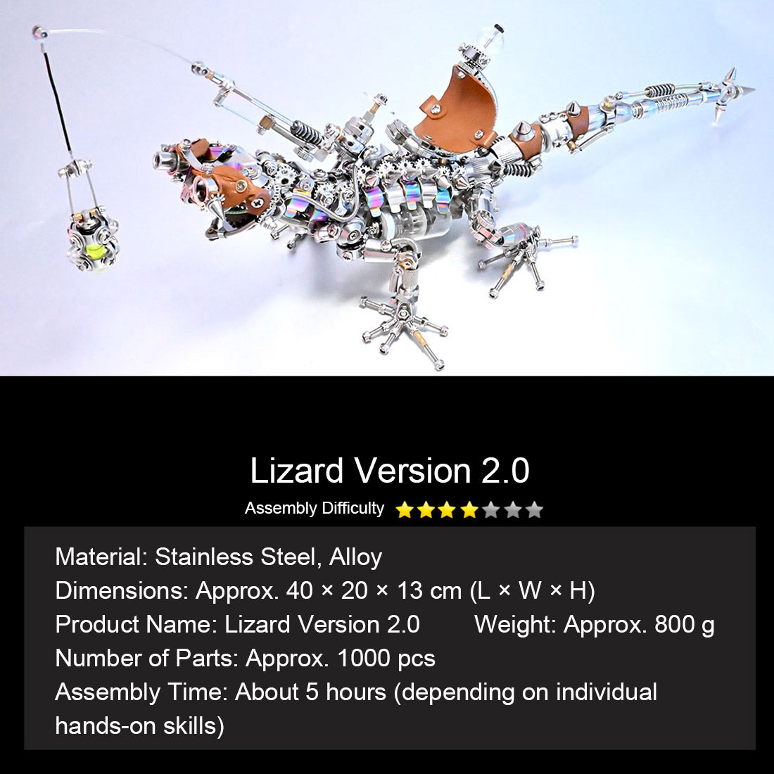 DIY Steampunk Chameleon Lizard Mechanical  3D Metal Model Kit 1000PCS Difficult Puzzle