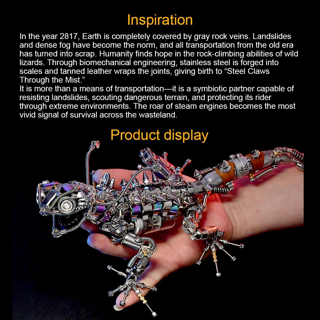 DIY Steampunk Chameleon Lizard Mechanical  3D Metal Model Kit 1000PCS Difficult Puzzle