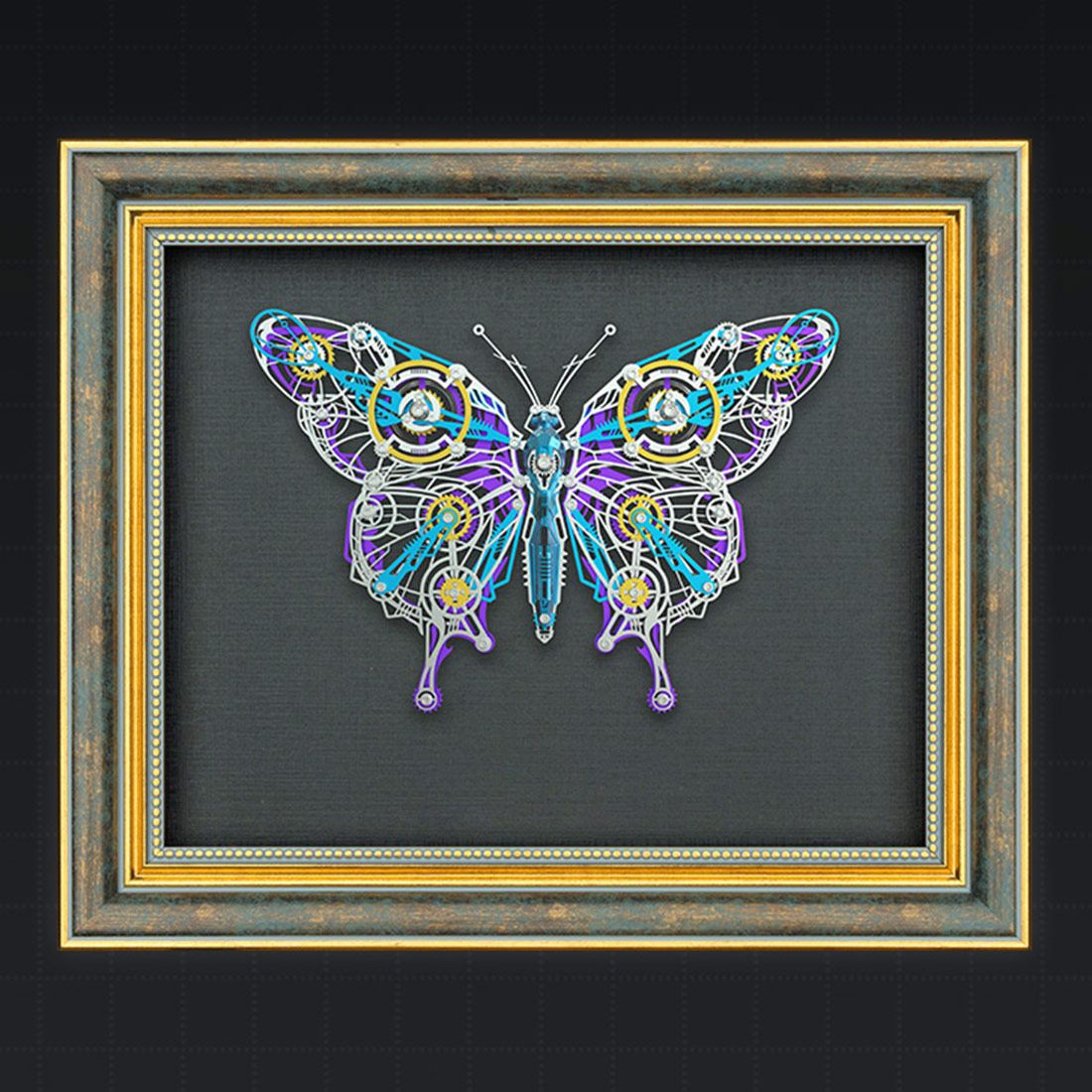 Framed Winged Insect 3D Metal Model Kit Dark Academia Specimen Wall Art DIY Assembly 308PCS