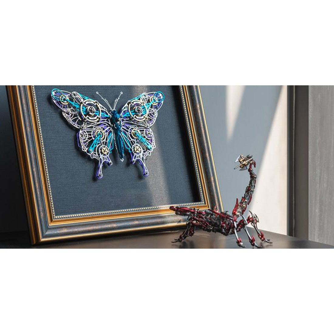 Framed Winged Insect 3D Metal Model Kit Dark Academia Specimen Wall Art DIY Assembly 308PCS