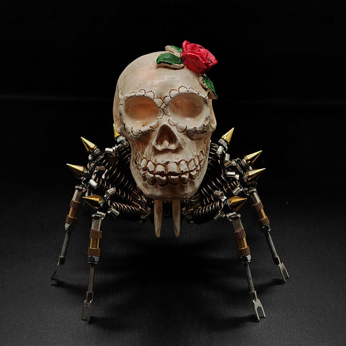 Gothic Spider Skull Lights with Red Rose 3D Metal Puzzle Kits Spooky Halloween Gift