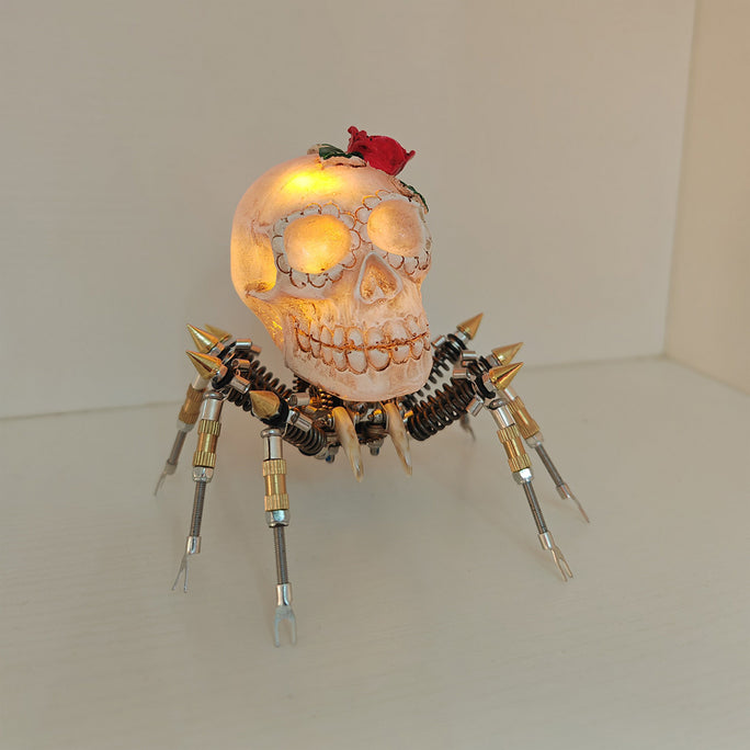 Gothic Spider Skull Lights with Red Rose 3D Metal Puzzle Kits Spooky Halloween Gift