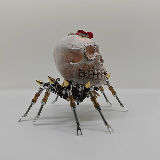 Gothic Spider Skull Lights with Red Rose 3D Metal Puzzle Kits Spooky Halloween Gift