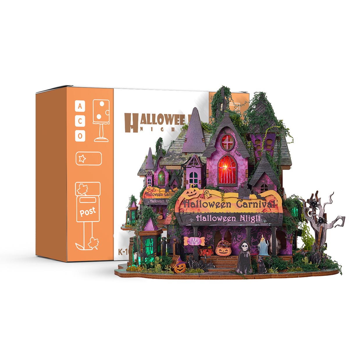 Halloween Carnival Night DIY 3D Wooden Miniature Horror Witch House Kit Spooky Gift
