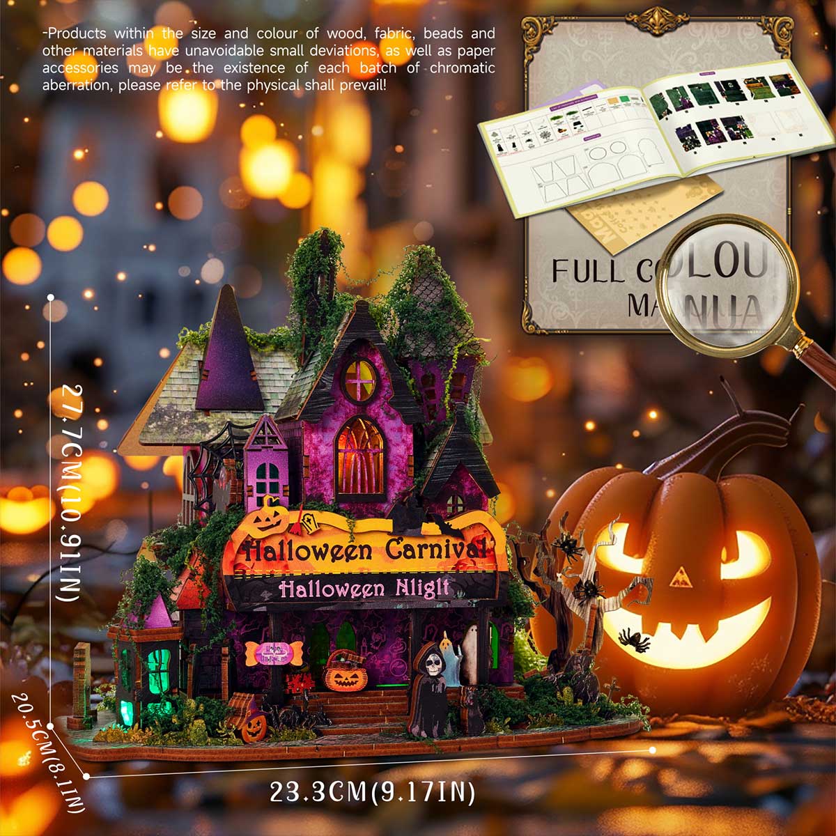 Halloween Carnival Night DIY 3D Wooden Miniature Horror Witch House Kit Spooky Gift