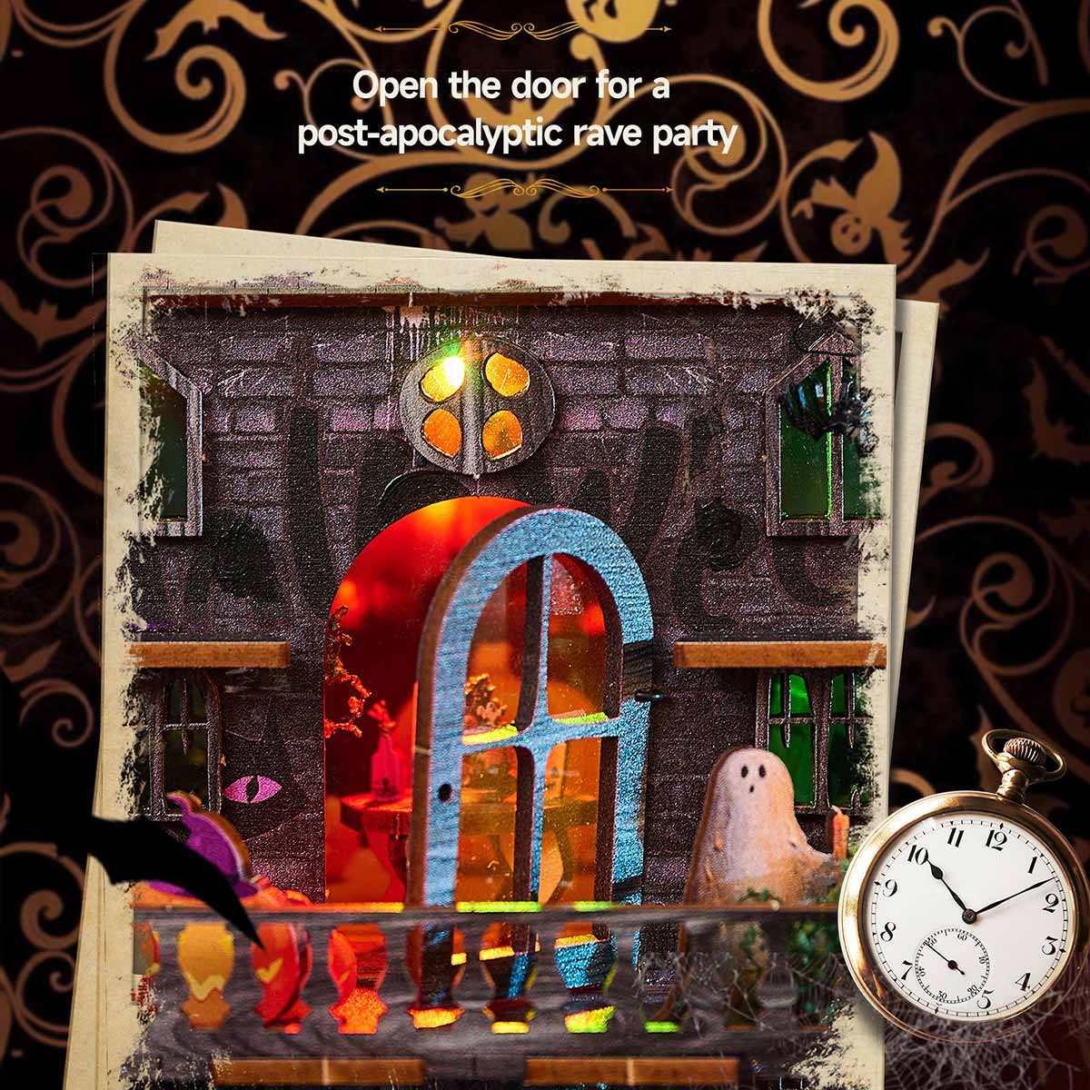 Halloween Carnival Night DIY 3D Wooden Miniature Horror Witch House Kit Spooky Gift