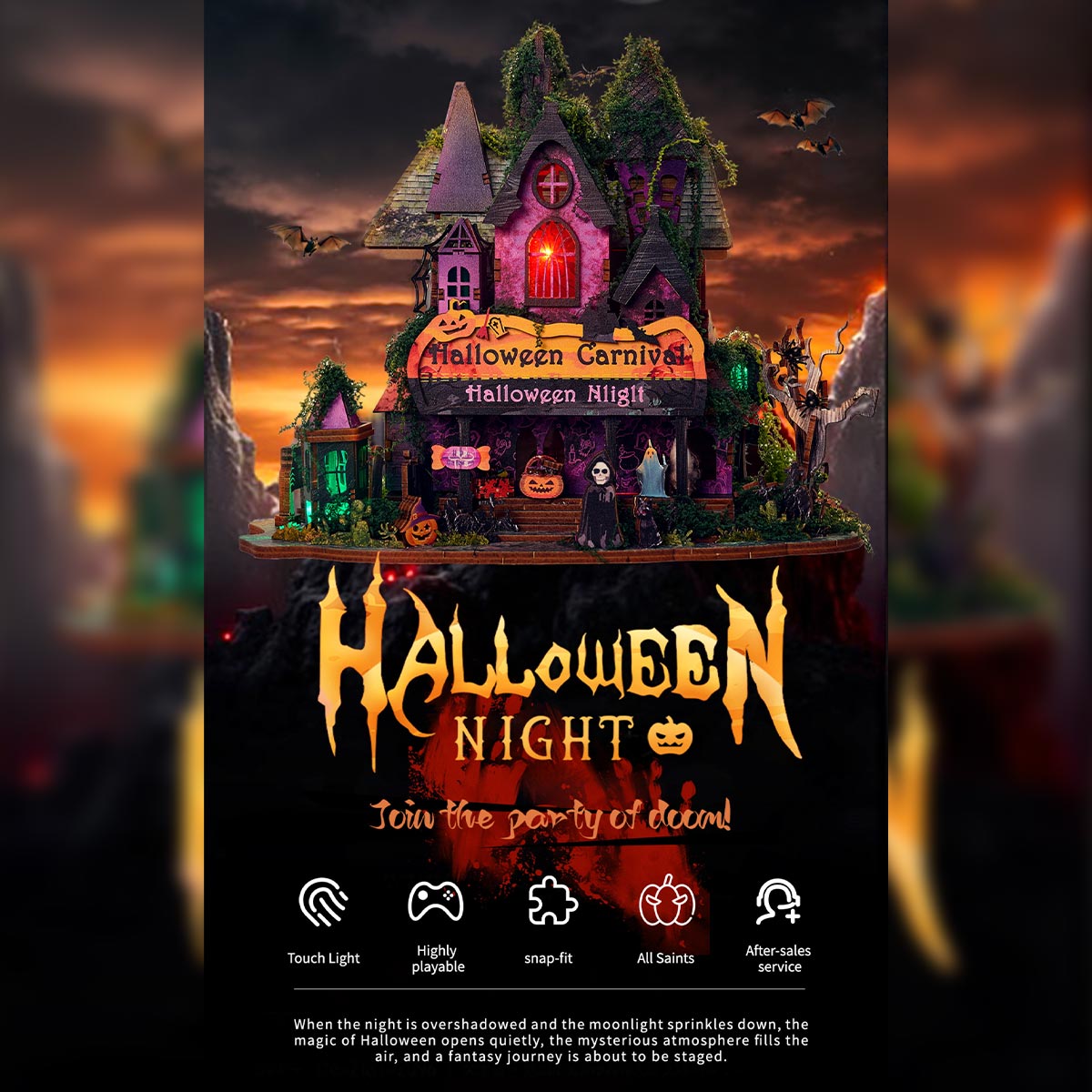 Halloween Carnival Night DIY 3D Wooden Miniature Horror Witch House Kit Spooky Gift