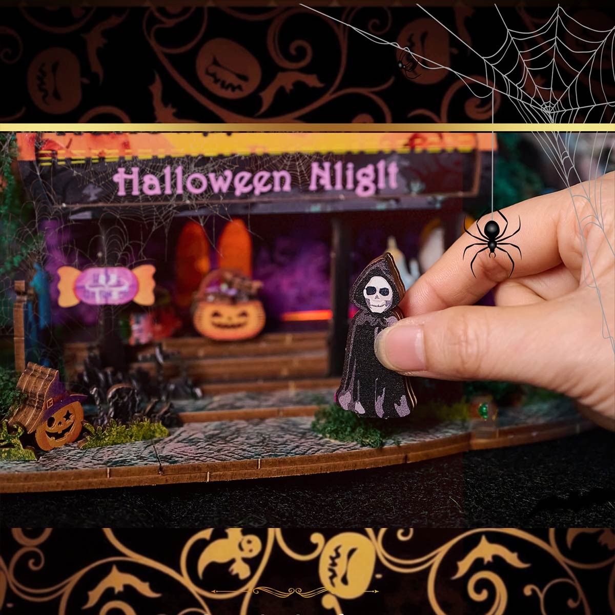Halloween Carnival Night DIY 3D Wooden Miniature Horror Witch House Kit Spooky Gift