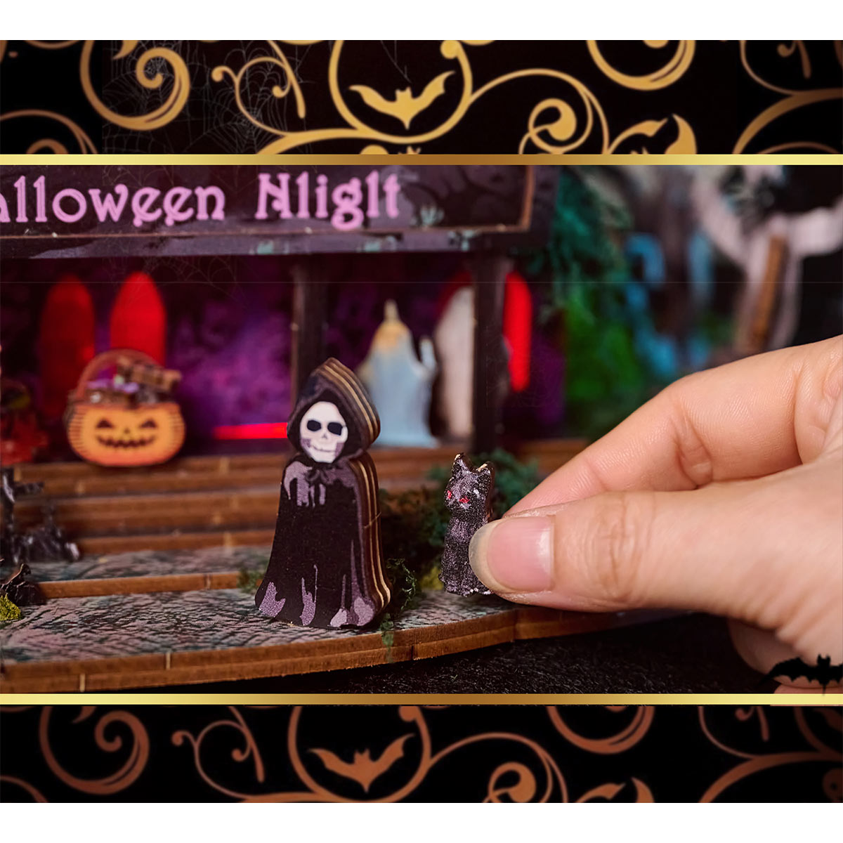 Halloween Carnival Night DIY 3D Wooden Miniature Horror Witch House Kit Spooky Gift