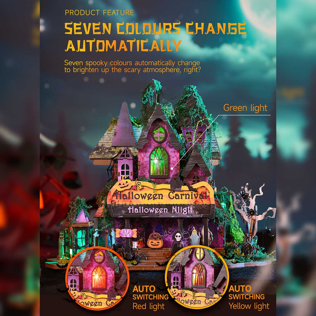 Halloween Carnival Night DIY 3D Wooden Miniature Horror Witch House Kit Spooky Gift