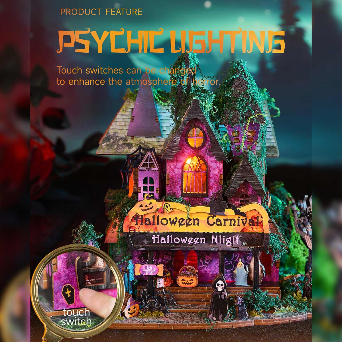 Halloween Carnival Night DIY 3D Wooden Miniature Horror Witch House Kit Spooky Gift