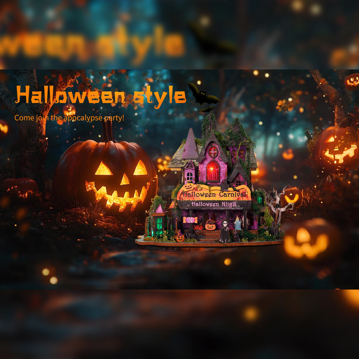 Halloween Carnival Night DIY 3D Wooden Miniature Horror Witch House Kit Spooky Gift