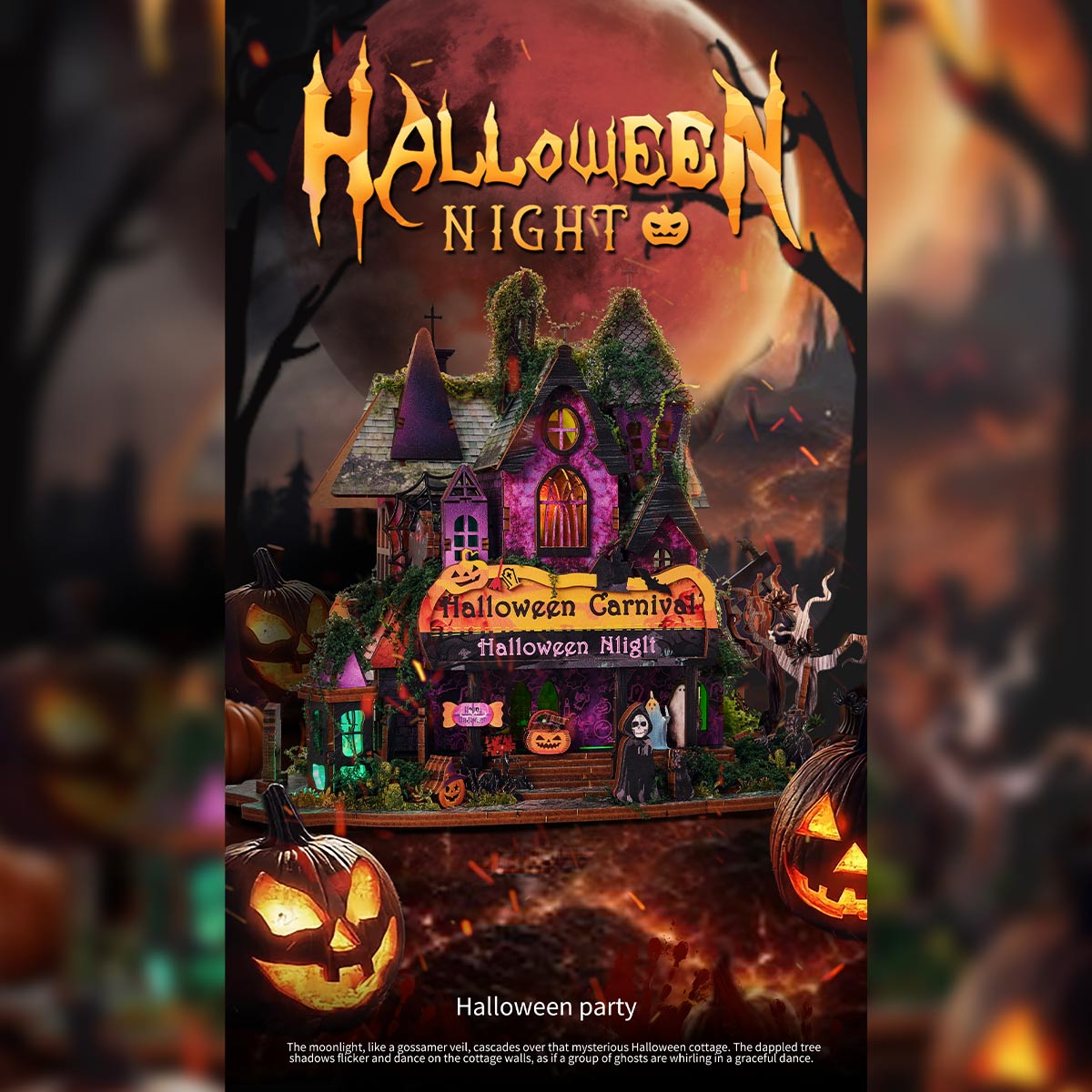 Halloween Carnival Night DIY 3D Wooden Miniature Horror Witch House Kit Spooky Gift