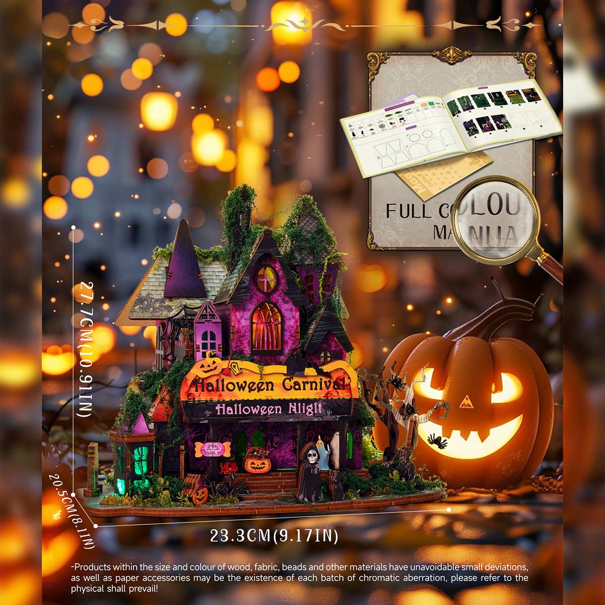 Halloween Carnival Night DIY 3D Wooden Miniature Horror Witch House Kit Spooky Gift
