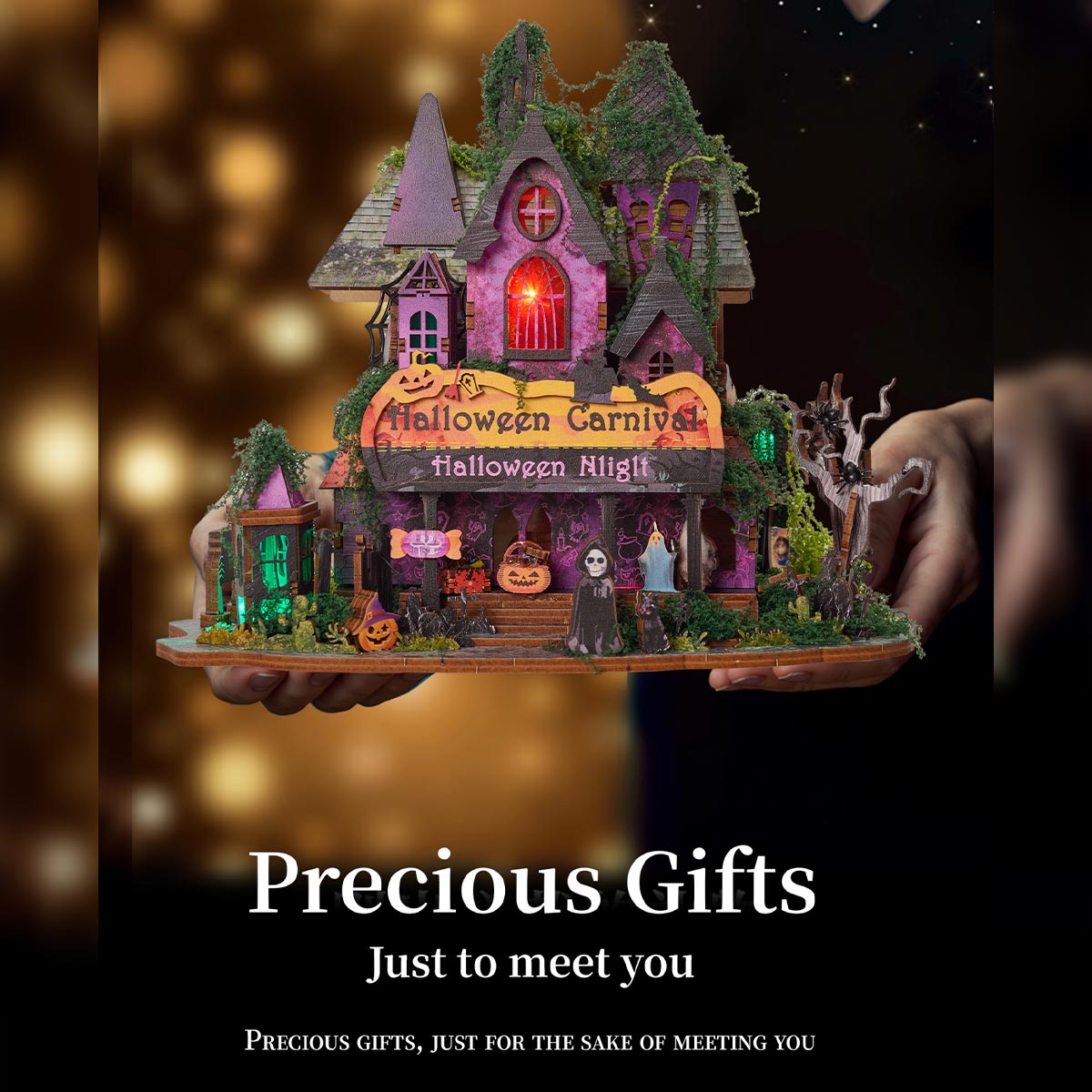 Halloween Carnival Night DIY 3D Wooden Miniature Horror Witch House Kit Spooky Gift
