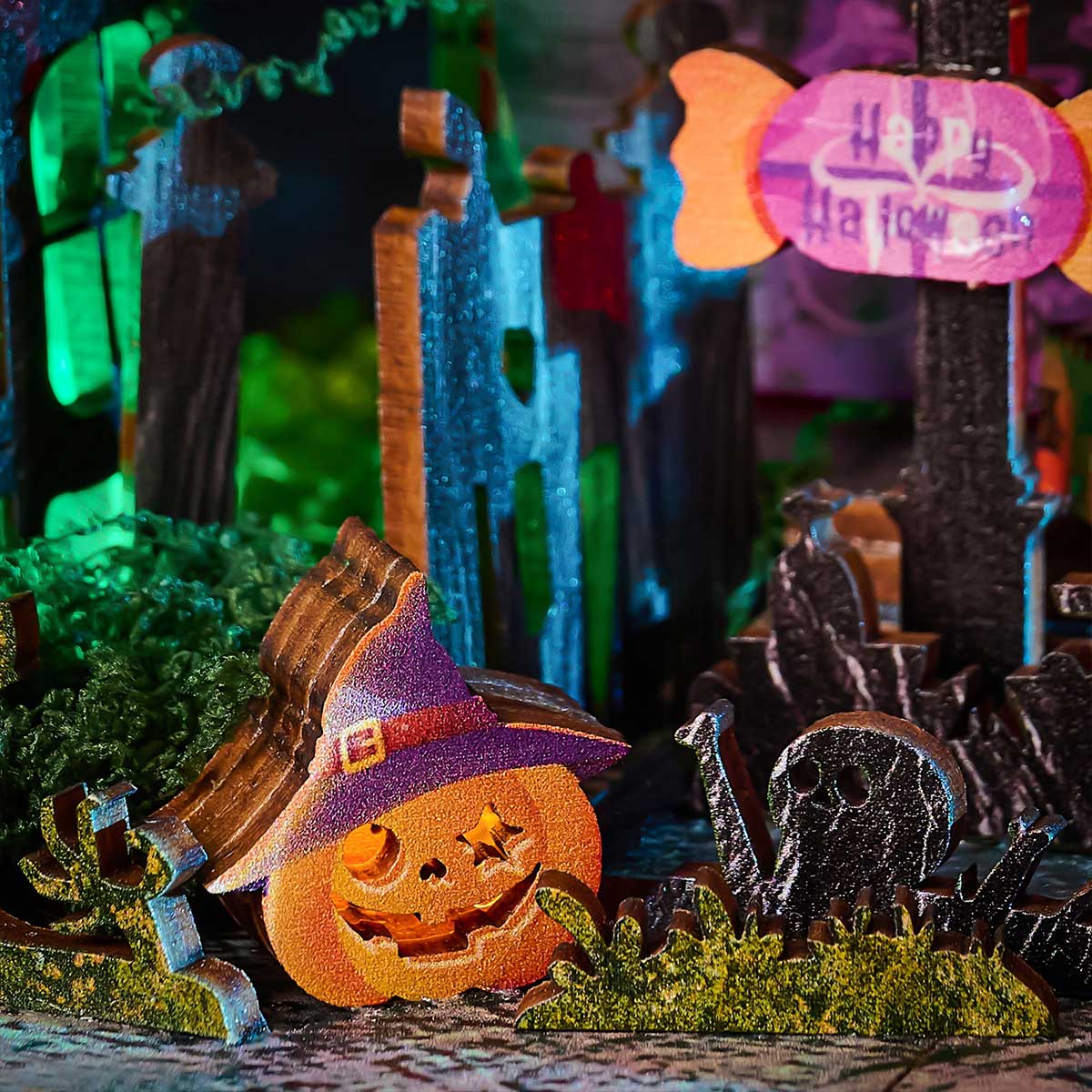 Halloween Carnival Night DIY 3D Wooden Miniature Horror Witch House Kit Spooky Gift