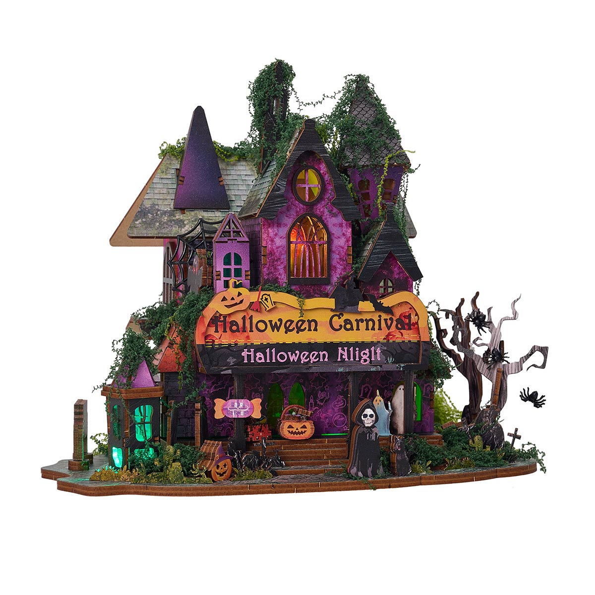 Halloween Carnival Night DIY 3D Wooden Miniature Horror Witch House Kit Spooky Gift