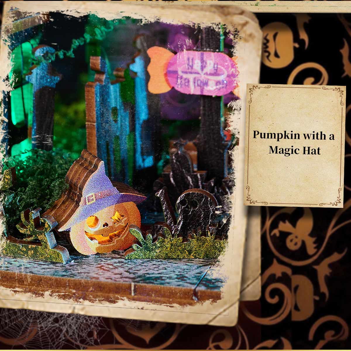 Halloween Carnival Night DIY 3D Wooden Miniature Horror Witch House Kit Spooky Gift