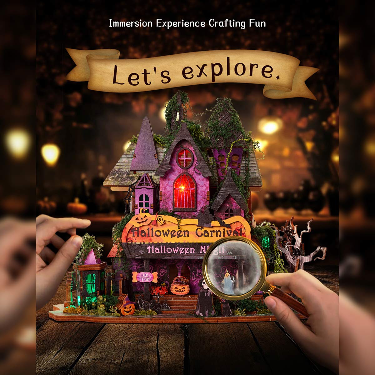 Halloween Carnival Night DIY 3D Wooden Miniature Horror Witch House Kit Spooky Gift