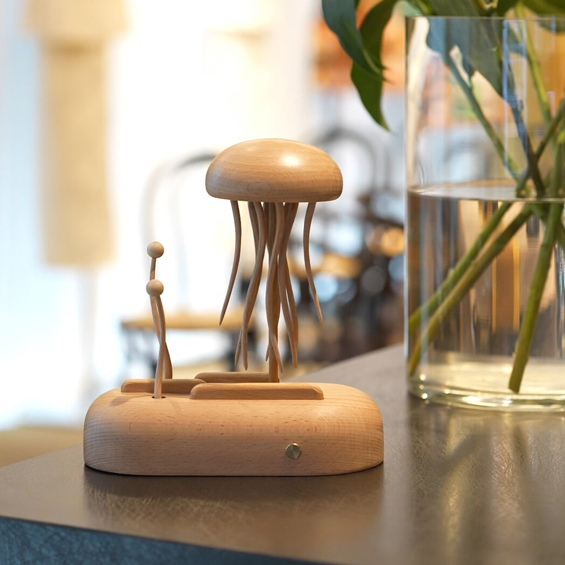 Hand Crafted Wooden Kinetic Jellyfish Bionic Ocean Automata  Model