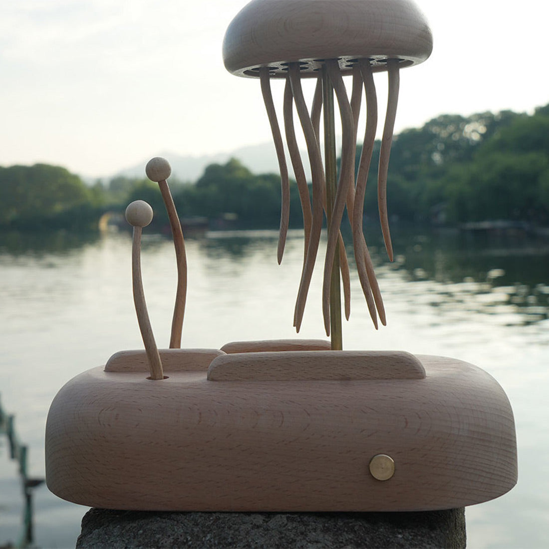 Hand Crafted Wooden Kinetic Jellyfish Bionic Ocean Automata  Model