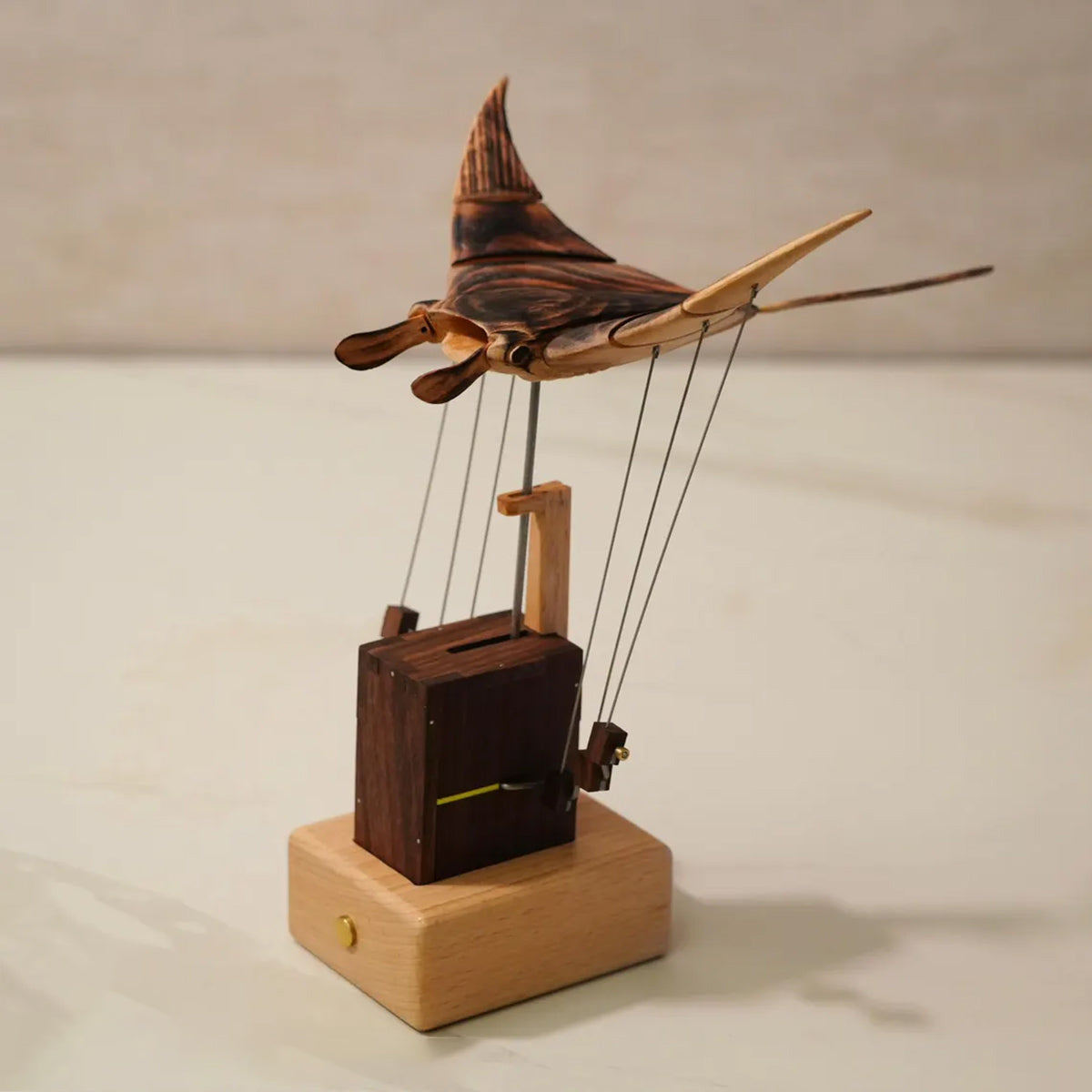 Handcarved Wooden Manta Ray Automata Mechanical Sculpture
