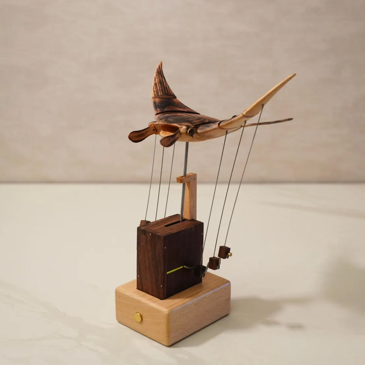 Handcarved Wooden Manta Ray Automata Mechanical Sculpture