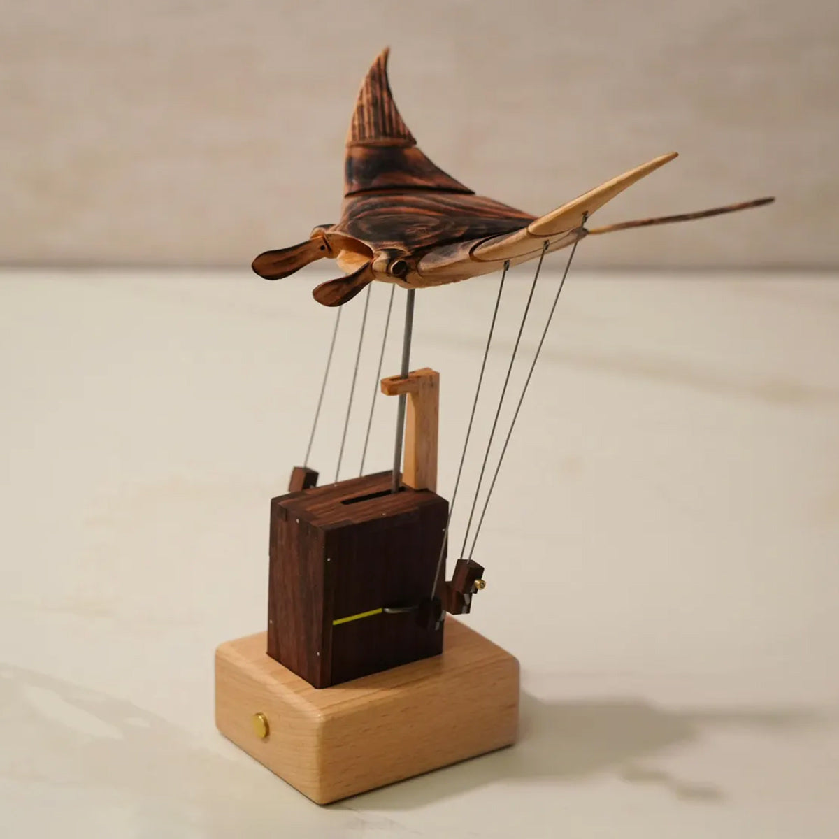 Handcarved Wooden Manta Ray Automata Mechanical Sculpture