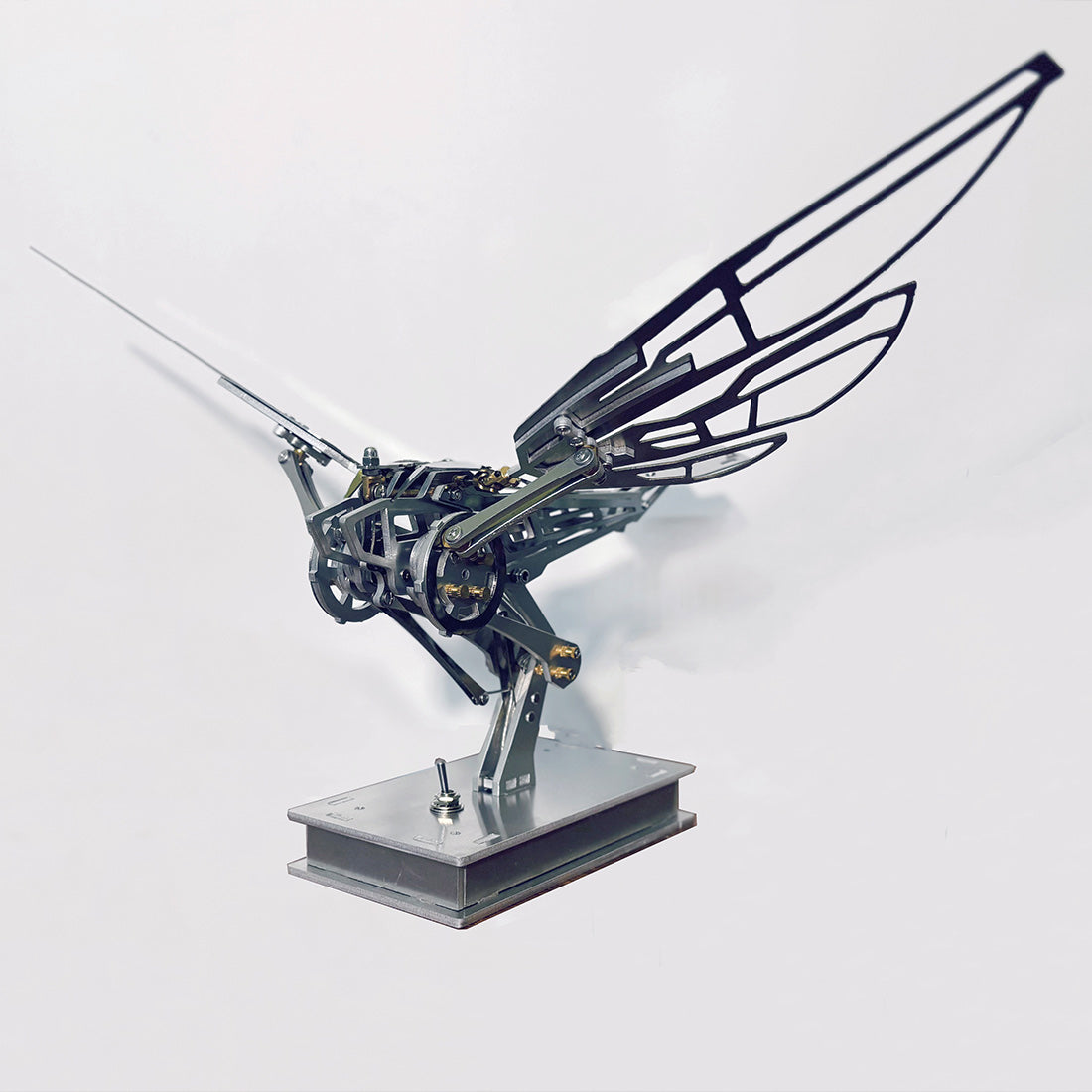 Handcrafted Metal Kinetic Mechanical Ornithopter Model with Transmission