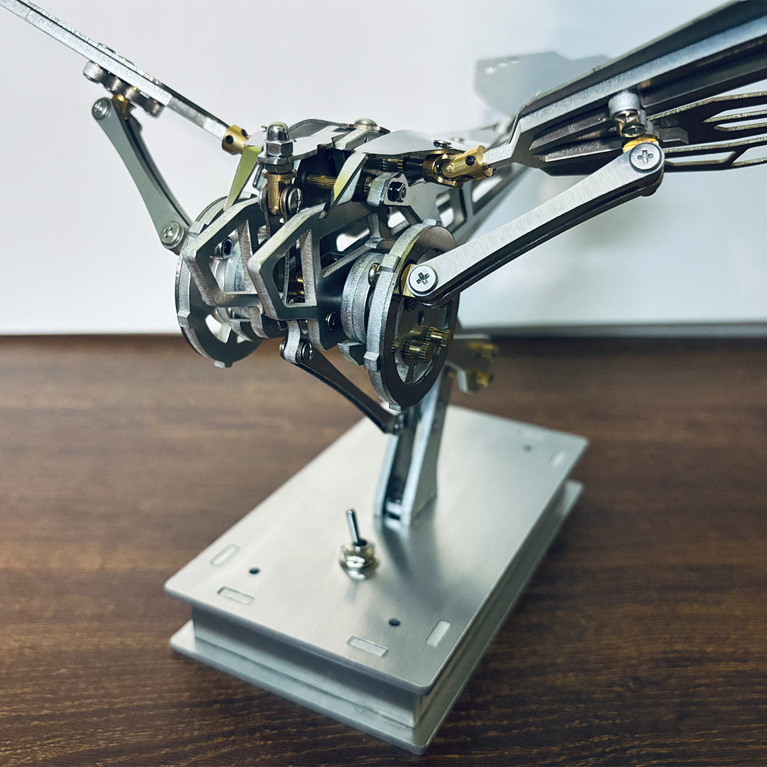 Handcrafted Metal Kinetic Mechanical Ornithopter Model with Transmission