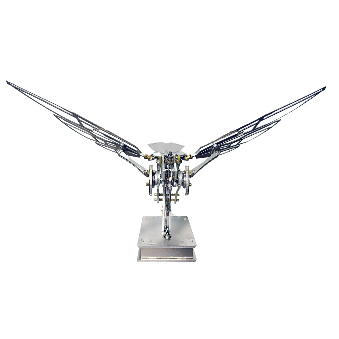 Handcrafted Metal Kinetic Mechanical Ornithopter Model with Transmission