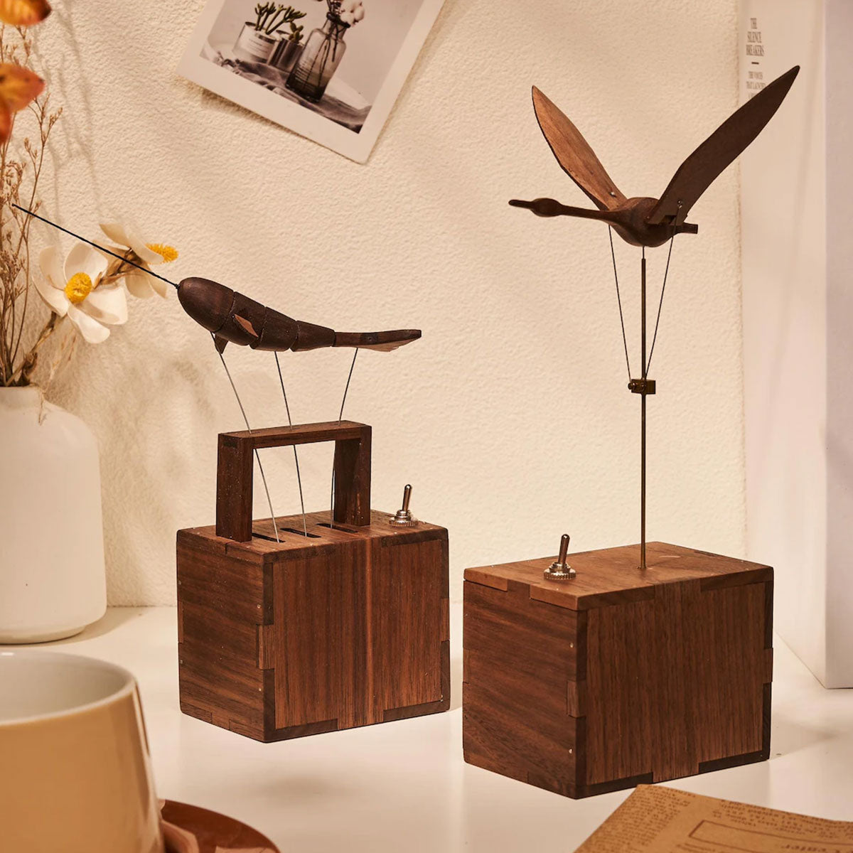 Handcrafted Wooden Whale with Music Box Mechanical Automaton Sculpture