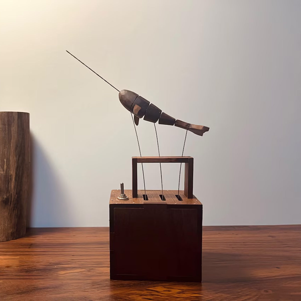 Handcrafted Wooden Whale with Music Box Mechanical Automaton Sculpture