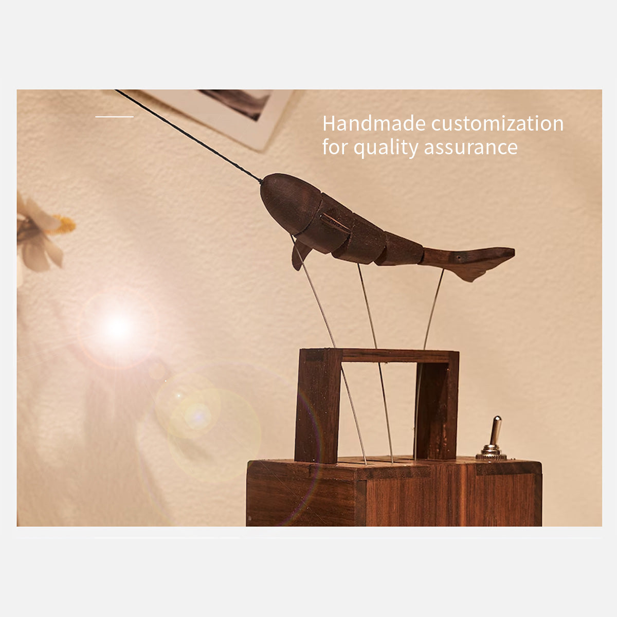 Handcrafted Wooden Whale with Music Box Mechanical Automaton Sculpture