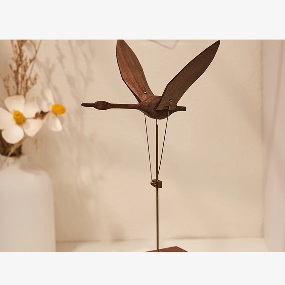 Kinetic Flying Swan Wooden Music Box Automata Sculpture