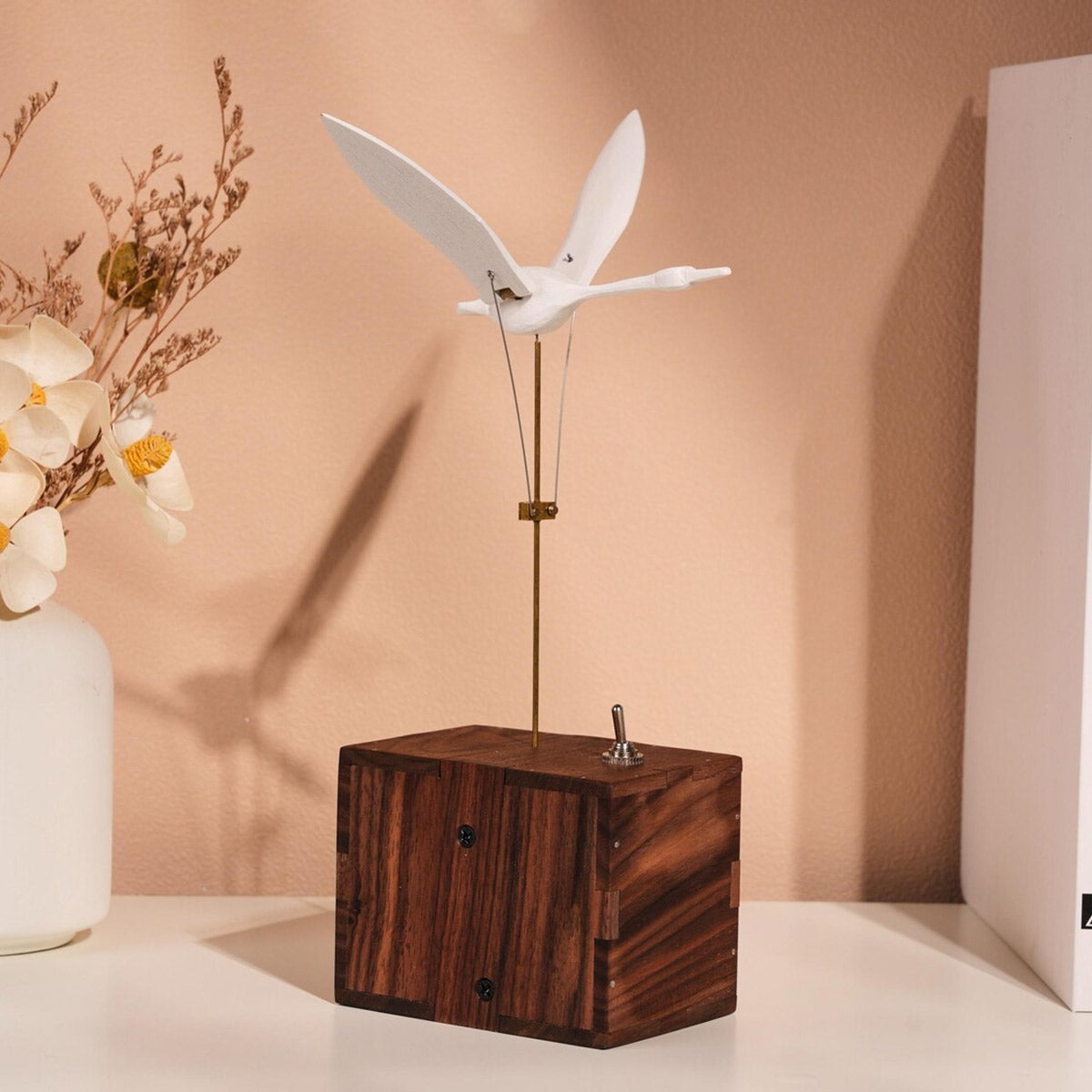 Kinetic Flying Swan Wooden Music Box Automata Sculpture