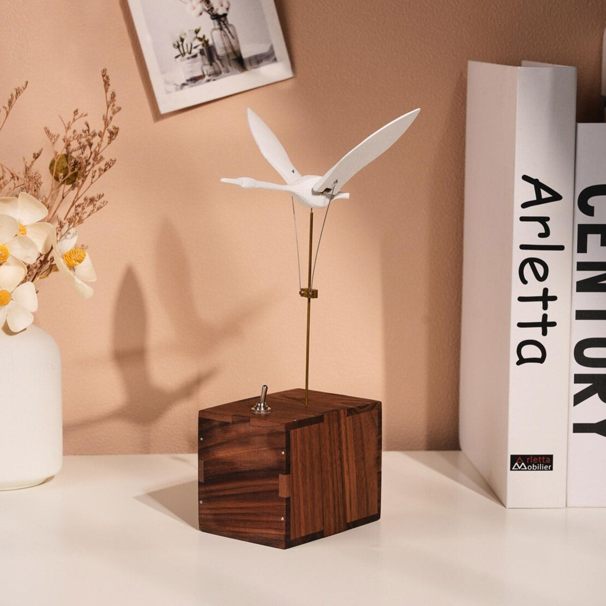 Kinetic Flying Swan Wooden Music Box Automata Sculpture