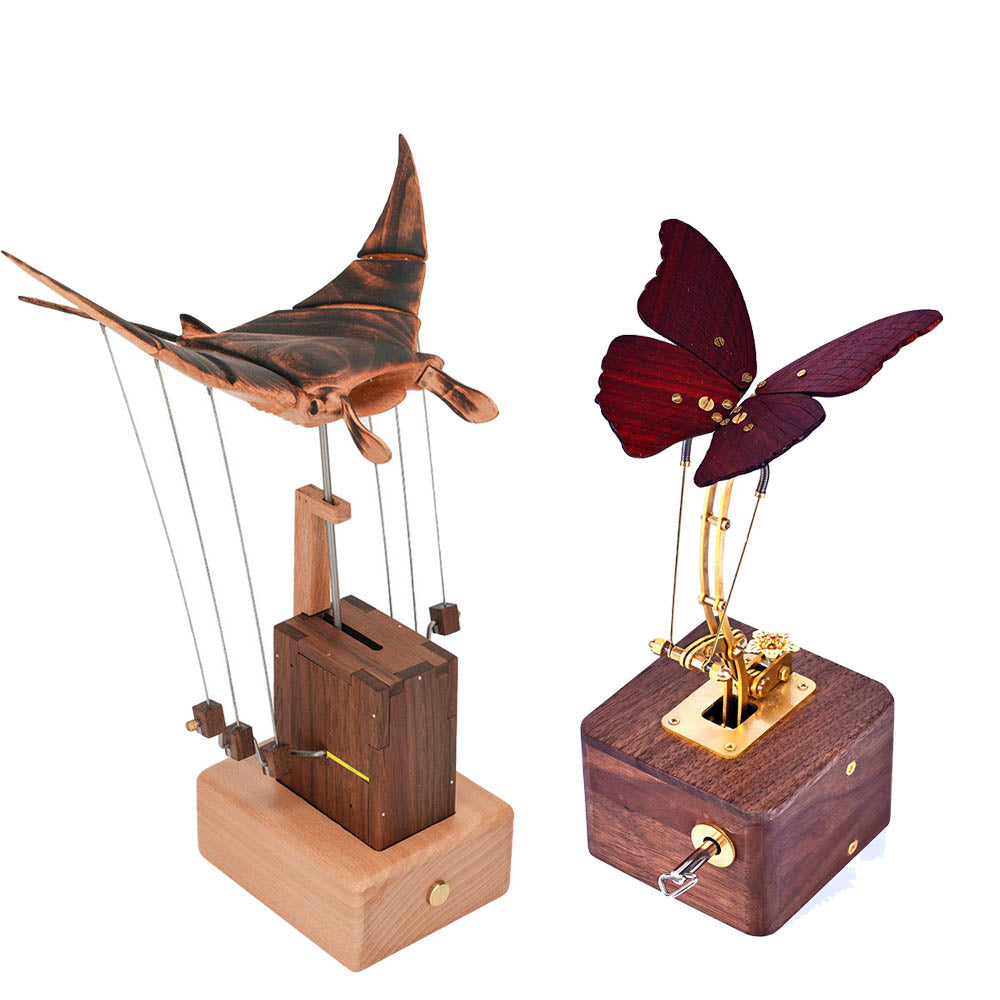 Handcarved Wooden Manta Ray Automata Mechanical Sculpture