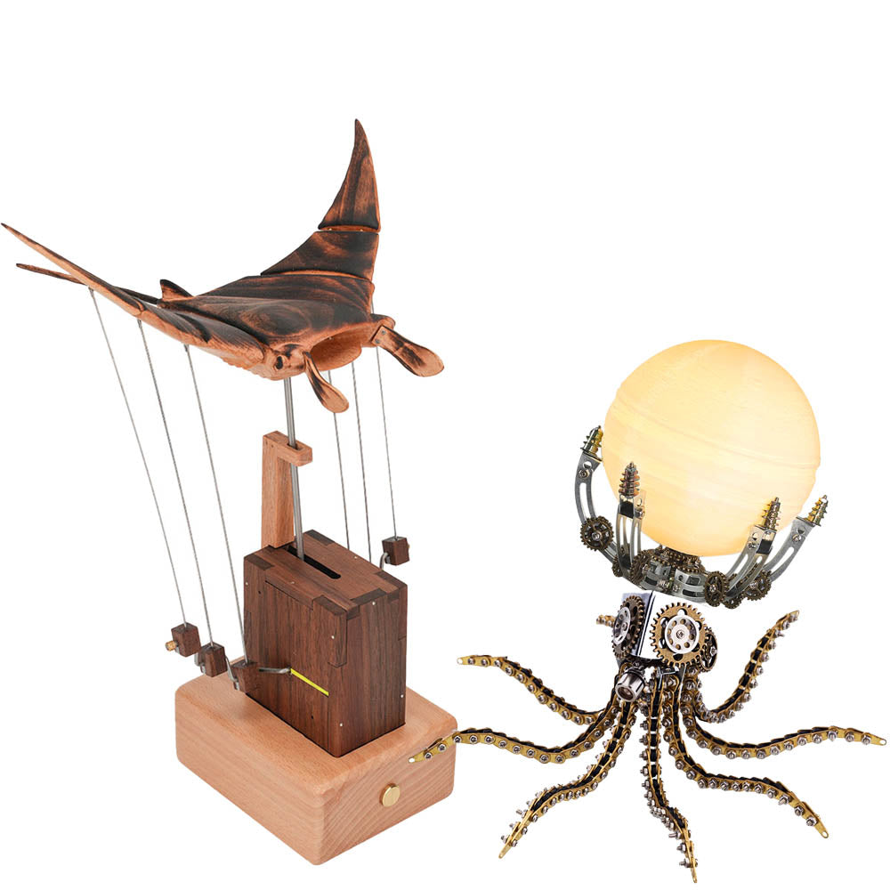 Handcarved Wooden Manta Ray Automata Mechanical Sculpture