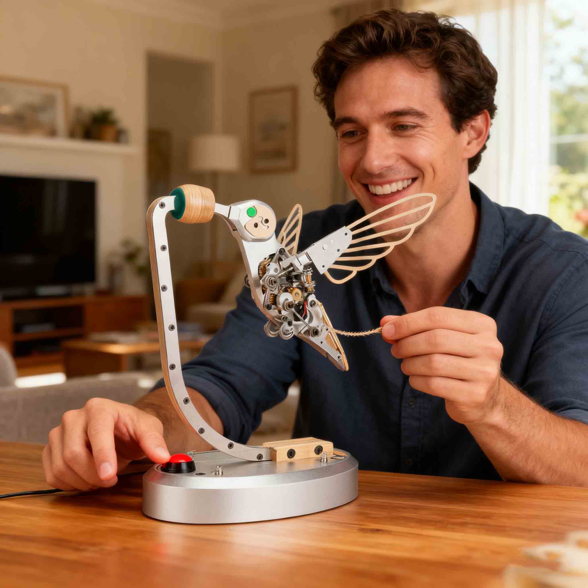 Mechanical 3D Metal Flapping Hummingbird Automata Kinetic Sculpture Ki